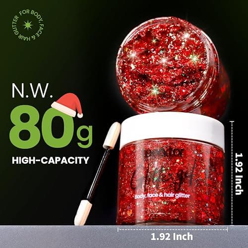 Teenitor Body Glitter, Red Body Glitter Gel, Hair Glitter, Face Glitter, 80g/2.8oz Red Glitter Gel for Face, Makeup, Hair, Eye thumbnail 3