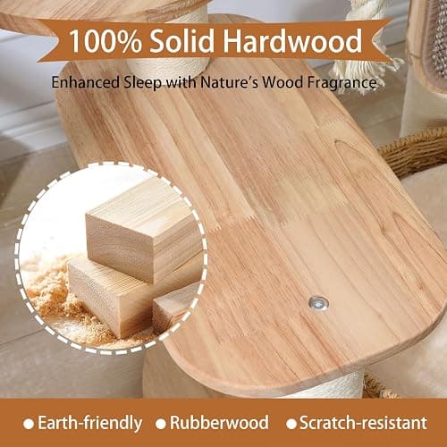 JLDUQKUM Wooden Cat Tree for Large Cat, 49.6IN Tall Cat Tower with Scratching Post for Indoor Cats, Multi-Level Cat Condo with Hand-Woven Cat Bed and Scratching Board Easy to Clean thumbnail 8