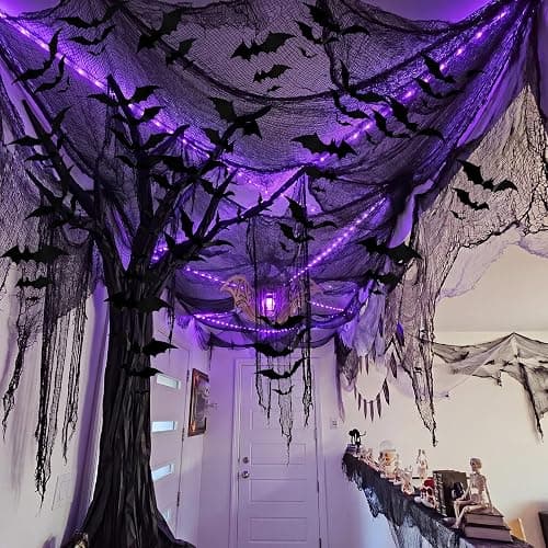 Blueweenly 152 Pcs DIY Halloween Tree Decoration Kit with 124 Pcs 3D Bats 5 Spider Web 2 Kraft Paper Rolls 20 Hooks Spooky Wall Decor Set for Indoor Party Haunted House Decorations thumbnail 6