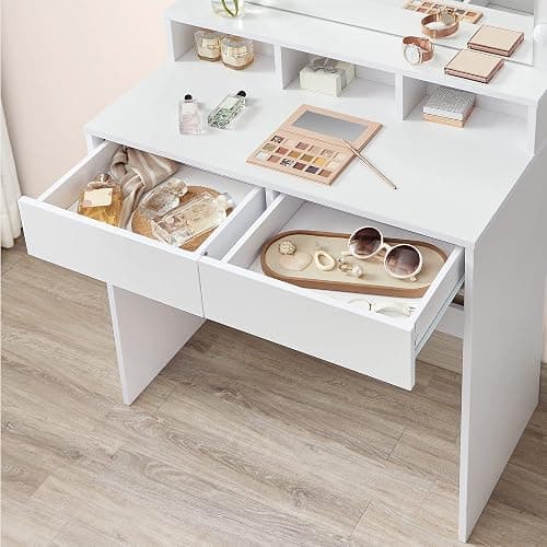 VASAGLE Vanity Desk with Mirror and Lights, Makeup Desk with Large Mirror, Adjustable Brightness, Vanity Table, 2 Drawers, 3 Compartments, Modern, Cloud White URDT185T14 thumbnail 6
