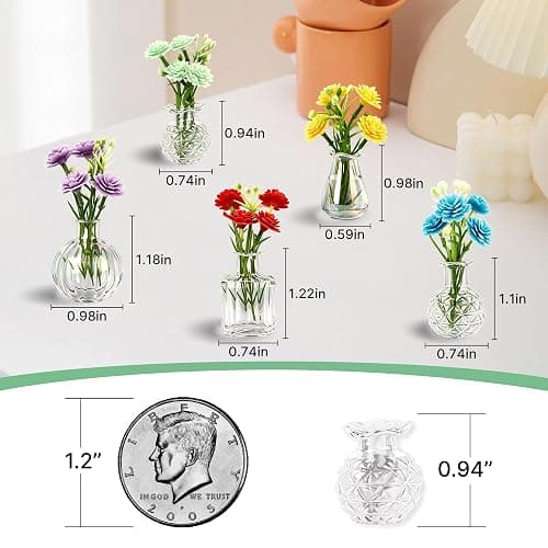 ZOYVUX Cute Mini Vase Magnets for Fridge, Funny Decorative Magnets, 5 Pack | Tiny Plant Glass Vases with Faux Flowers, Whimsical Magnetic Refrigerator Decor, For Kitchen, Locker, Office, Gift thumbnail 2