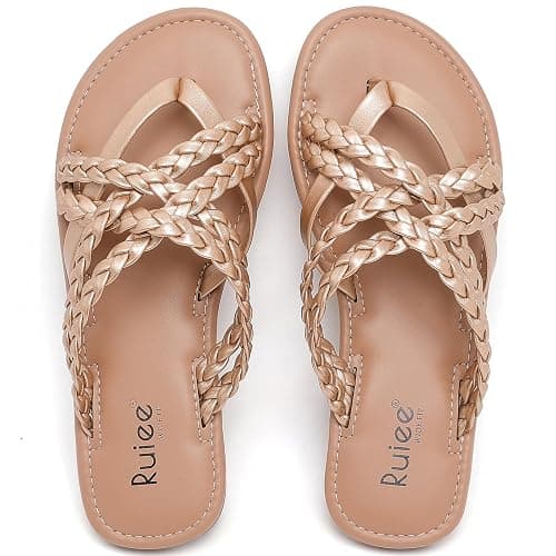 Ruiee Wide Width Sandals for Women, Summer Wide Feet Flip Flops Flat Slides Casual Braided Comfort Slip on Breathable Cute Sandal. - Image 1