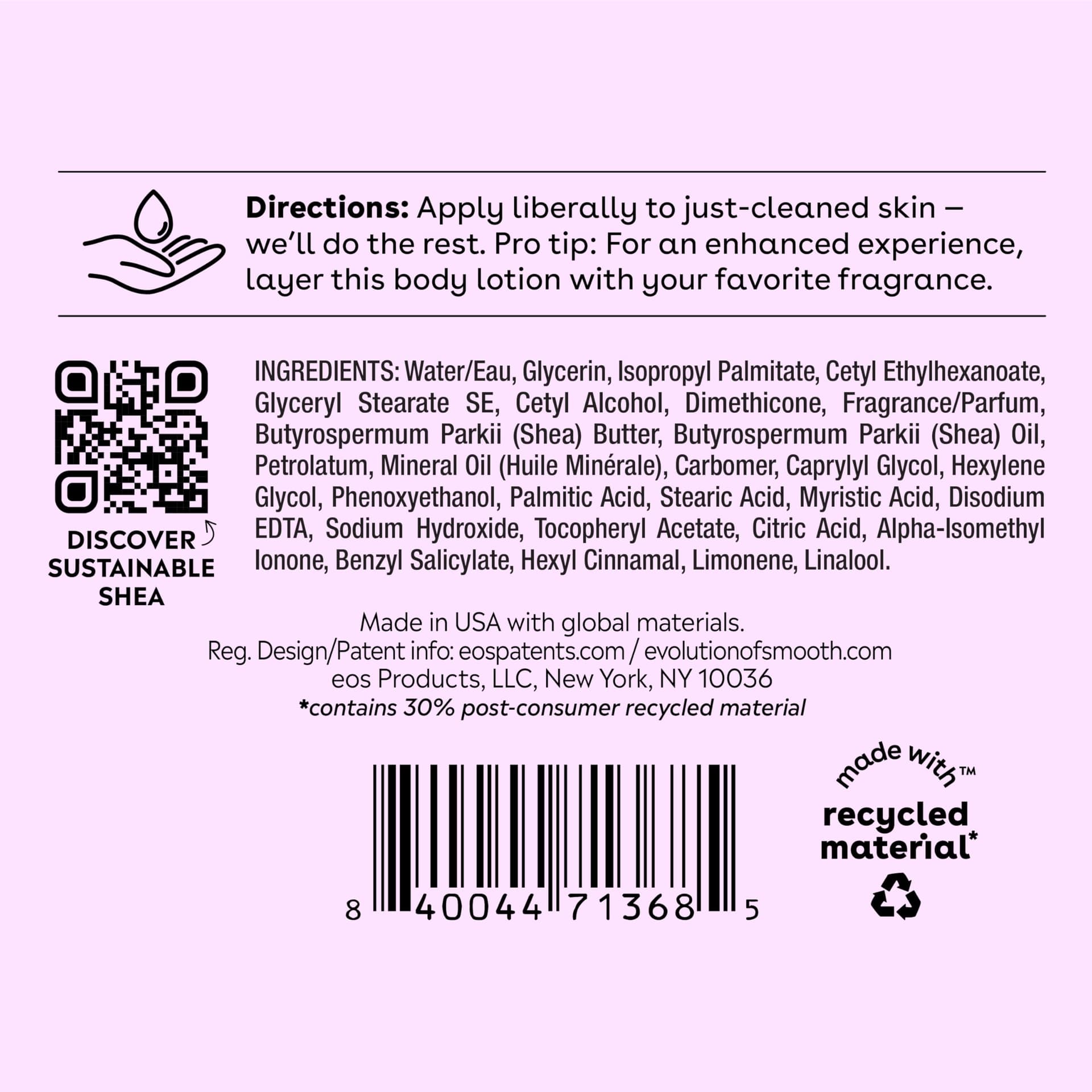 eos Shea Better Body Lotion Fresh & Cozy, 24-Hour Moisture Skin Care, Lightweight & Non-Greasy, Made with Natural Shea, Vegan, 16 fl oz thumbnail 8