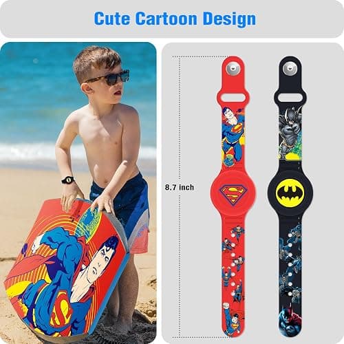 Waterproof Air Tag Bracelet for Kids [2 Pack], Cute Cartoon Air Tag Holder for Kids with Full Coverage Hidden Design, Silicone Airtag Wristband for Child, Healthy Material Red+Black thumbnail 2