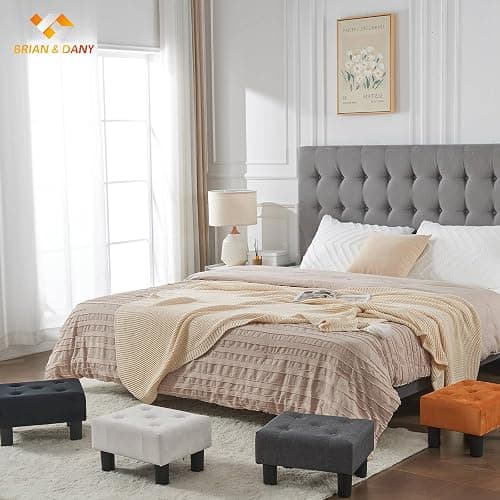 BRIAN & DANY Small Foot Stool, Velvet Footstool with Legs, Footstools for Living Room, Ottoman Footrest Extra Seating for Entryway, Cream White thumbnail 2