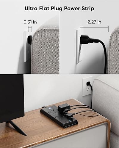 Surge Protector Power Strip 4800J, LeZone 10Ft Long Extension Cord Flat Plug, 12 Outlets 2 USB C 2 USB Ports, Wall Mountable, 20W Desk Charging Station, Black thumbnail 3