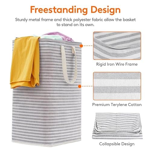 Lifewit 2 Pack Laundry Hamper Large Collapsible Laundry Basket, Freestanding Waterproof Cloth Hamper with Easy Carry Handles in Laundry Room Bedroom Bathroom Dorm for Adult, Gray&Pink, 2 x 80L thumbnail 4