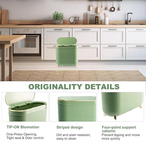 Supteron Bathroom Trash Can with Lid 3.2 Gallon Narrow Trash Can Small Plastic Trash Bin 12 Liter with Press Type Lid for Bedroom Bathroom, Mint Green thumbnail 3