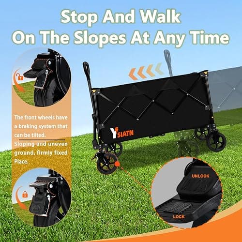 Collapsible Wagon Cart with Wheels Foldable, Folding Wagon Cart with All Terrain Wheel, Large Grocery Carts On Wheels, Heavy Duty Utility Wagons for Shopping Beach Sports Fishing Camping, 110L, Black thumbnail 4