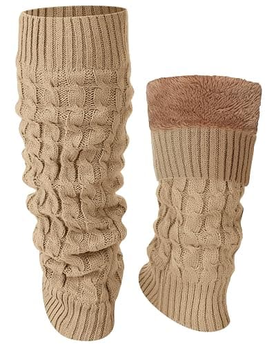 Shihanee Winter Fleece Lined Leg Warmers for Women Knit Long Leg Warmers Warm Fleece Lined Boot Socks for Skating Daily Wear - Image 1
