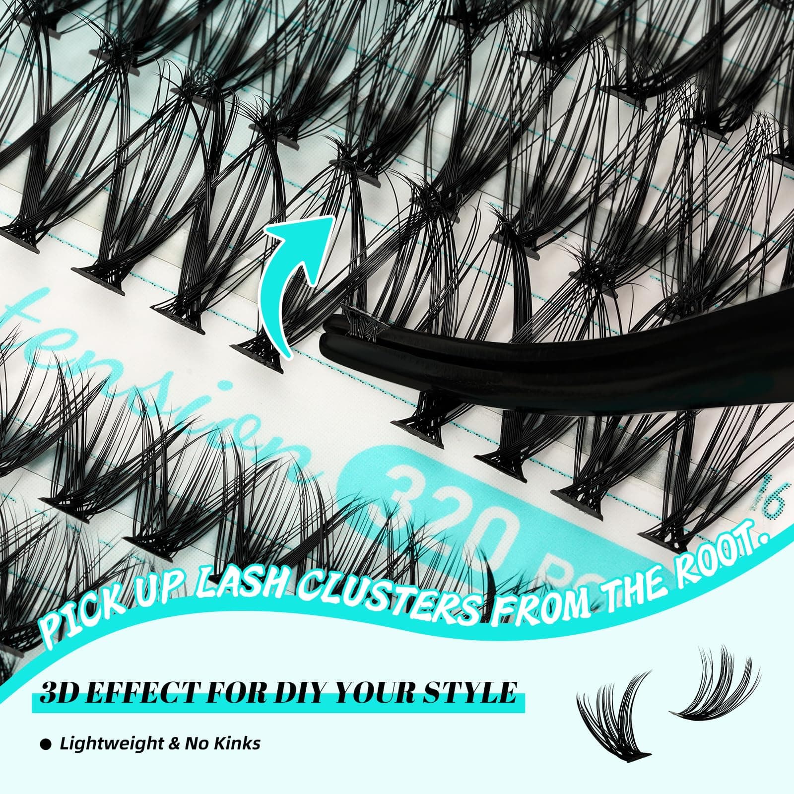 Lash Extension Kit 320Pcs,DIY Individual Lashes Clusters,Lash Bond And Seal,Remover For Eyelashes Extensions,Applicator Tool For False Eyelash Cluster At Home(3040D,D-Mix9-16mm Kit) thumbnail 4