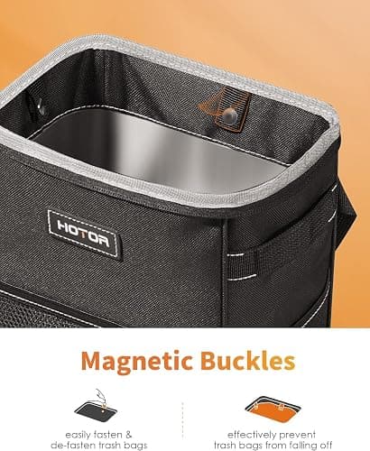 HOTOR Car Trash Can with Lid and Storage Pockets - 100% Leak-Proof Organizer, Waterproof Garbage Can, Multipurpose Trash Bin for Car, 2 Gallons, Black - 2 Gallons - Black thumbnail 2