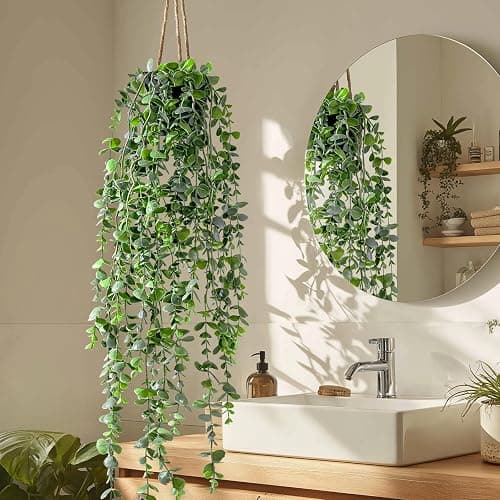 Yarmare Artificial Hanging Plant 2 Pcs Faux Plant Ivy Vine Faux Eucalyptus Vines Fake Potted Greenery for Wall Living Room Home Shelf Office Bathroom Outdoor Indoor Decor (Type 6) thumbnail 4