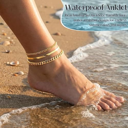 DEARMAY Gold Anklets for Women Waterproof | Non Tarnish14K Gold Plated Ankle Bracelets Set Stack, Summer Beach Jewelry Gifts for Vacation thumbnail 2