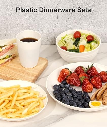 Quatish 24 Piece Plastic Plates and Bowls Sets for 6, Unbreakable Plastic Dinnerware Sets, Dish Set for Camping, Dishwasher Microwave Safe, Outdoor Kitchen and Apartment Dinning Essentials, Beige thumbnail 4