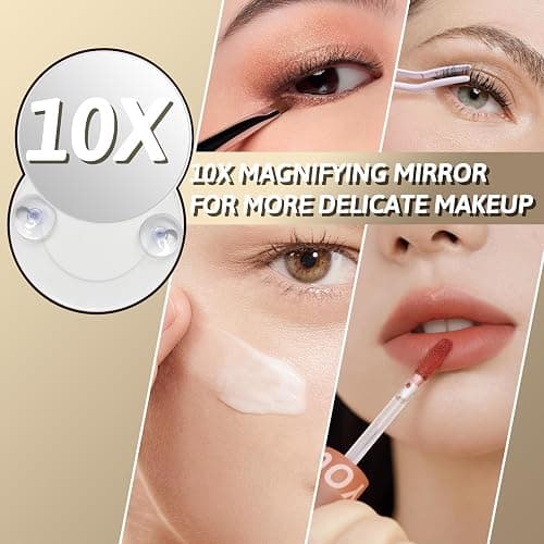 FENNIO Vanity Mirror with Lights, 12" x 16" Lighted Makeup Mirror with Smart Touch Control, 3 Color Modes & Brightness Adjustable, LED Makeup Mirror with 10X Magnification, 360° Rotation （Gold thumbnail 5