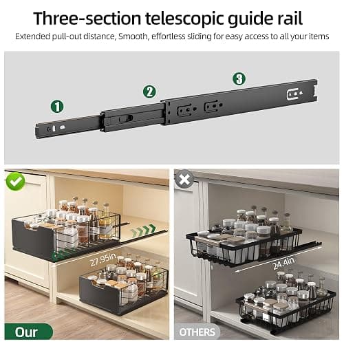 NETEL Pull Out Cabinet Organizer, 2 Pack No Drill Slide Out Drawers for Kitchen Cabinets, Metal Pantry Pull Out Shelves, Kitchen Cabinet Organizer, Pull Out Home Organizers, 11.8" W X 15.7" D X 6.9" H thumbnail 3