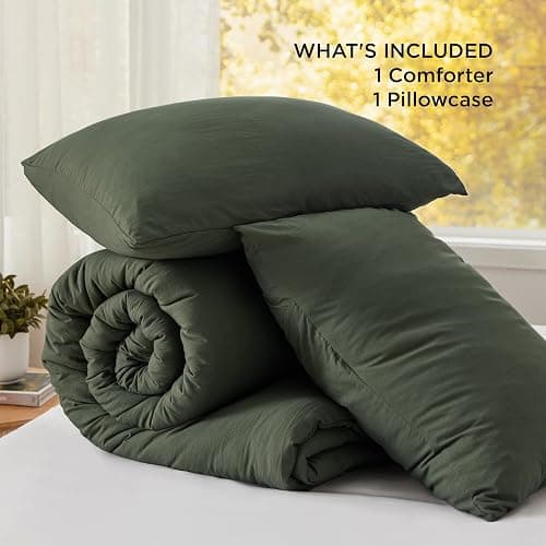 Bedsure Twin/Twin XL Comforter Set, Dark Green Soft Prewashed Bedding for All Seasons, 2 Pieces GentleSoft™ Warm Down Alternative Bed Set, 1 Lightweight Comforter (68"x88") and 1 Pillowcase (20"x26") thumbnail 6