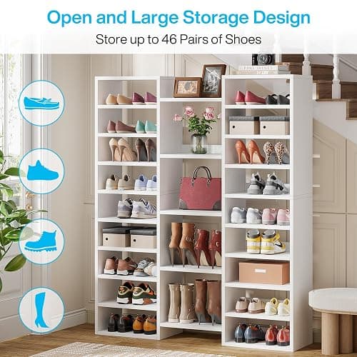 Tribesigns 14-Tier Shoe Rack, White Shoe Storage Cabinet with 22 Open Cubbies, 46 Pairs Wide Entryway Shelf for Shoes, Modern Organizer for Closet Living Room Entryway Hallway thumbnail 4