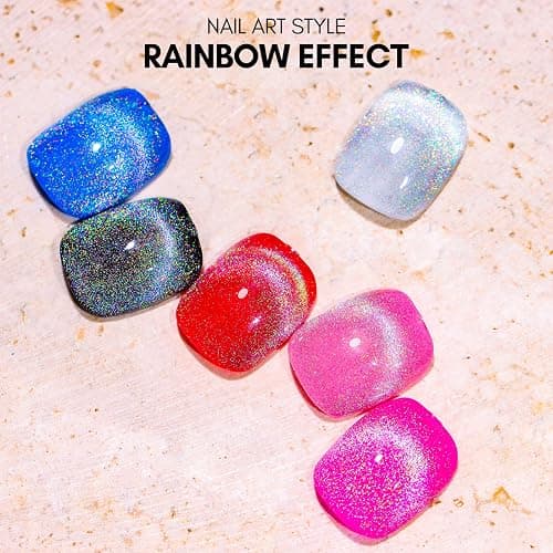 Makartt Rainbow Cat Eye Gel Nail Polish: Glitter Universal 9D Holographic Sparkly Soak Off Gel UV/LED Manicure with Magnet Stick for Nail Art Designs 10ml thumbnail 4