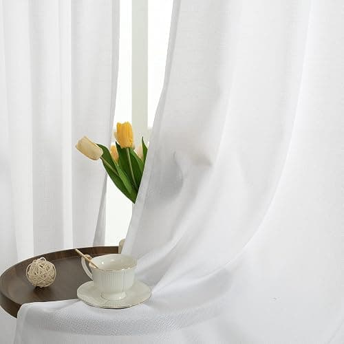 LAMIT White Linen Curtains 84 inches Long 2 Panels, Grommet Semi Sheer Light Filtering Neutral Panels Faux Linen Textured Privacy Living Room Drapes for Bedroom/Farmhouse, 52 x 84 Inch thumbnail 4