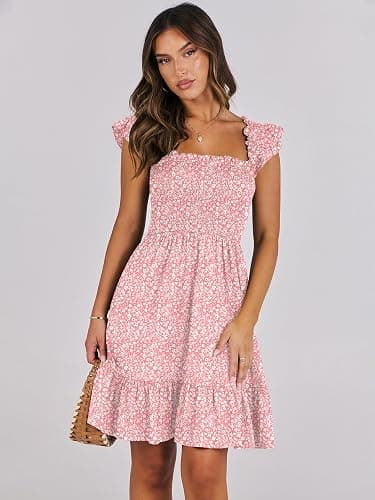 ANRABESS Women's Summer Casual Sleeveless Square Neck Dress 2026 Smocked Ruffle Backless Boho Beach Cute Teen Short Sundress thumbnail 3
