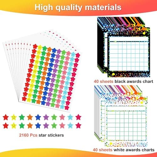 Utron 80 Pack Reward Chart for Kids, Incentive Chart Behavior Chart for Kids at Home, 2 Designs with 2160 Star Sticker, Kids Chore Chart, Sticker Chart for Kids Behavior thumbnail 4