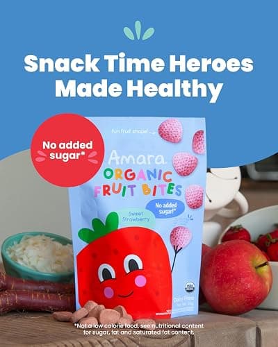 Amara Organic Fruit Bites Sweet Strawberry - No Added Sugar, Dairy-Free, Nut-Free Organic Fruit Snacks, Made with Organic Whole Foods, Allergy-Friendly Healthy Fruit Snacks for Kids - 21g 6PK thumbnail 4