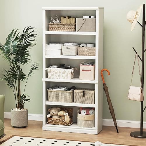 Bevfint 70-Inch Tall White Bookcase, 5 Tiers Shelves Open Storage Bookshelf, 33 in Wide Anti Tipping Indoor Furniture, Book Cases for Home Library Office Bedroom School thumbnail 2