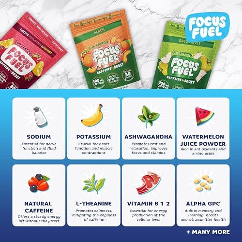 FocusFuel Energy Chews - Trial Size Variety Sample Pack (9 Servings) | Peach, Green Apple, Strawberry Lemonade Flavors, 100mg Caffeine, Alpha GPC, L-Theanine, B12, Magnesium, No Crash or Jitters thumbnail 3