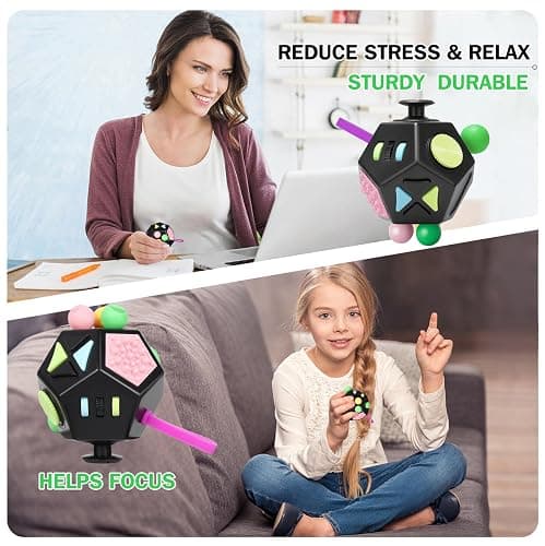 VCOSTORE Fidget Cube for Kids Adults, Fidget Toys for Anxiety, Cube Fidgets Toy Anti Stress Autism OCD ADHD, 12 Sided Sensory Toys for Adult Girls Boys Teens thumbnail 7