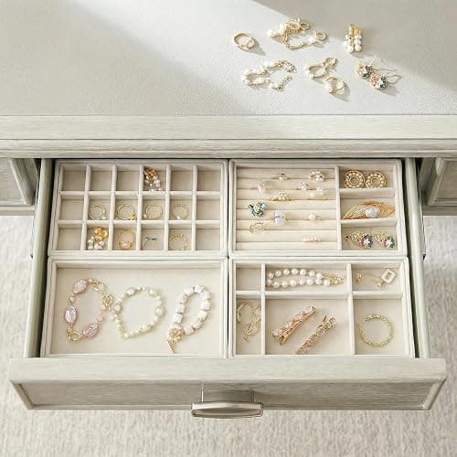Elsjoy 8 Pack Velvet Jewelry Trays, Stackable Jewelry Organizer Trays for Drawers, Beige Jewelry Storage and Display Tray Inserts for Necklaces, Rings, Earrings thumbnail 2