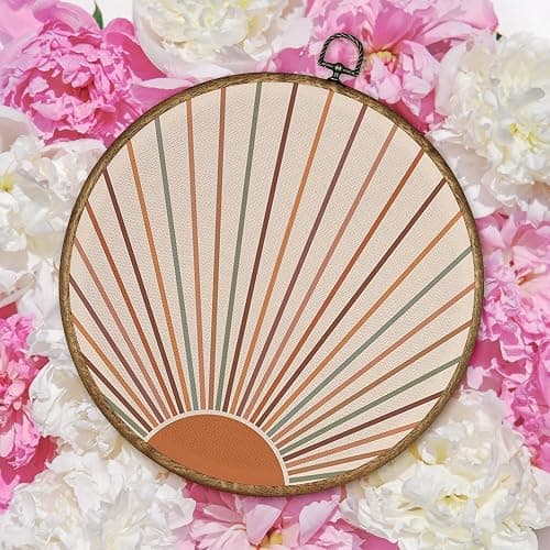TLESKE Orange Colorful Boho Sun Round Wall Art Decor Framed 10x10, Bohemian Sunshine Canvas Wall Art Prints Artwork, Abstract Minimalist Wall Hanging Room Door Decor Decoration for Bedroom Living Room thumbnail 6