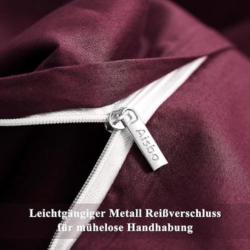 Aisbo Bettwäsche 155x220 Baumwolle Rot - Bettwäsche-Sets Bettbezug 155x220 mit Kissenbezug 80x80 cm, Baumwollbettwäsche Set, Oeko-TEX Bettwäsche Rot mit Reißverschluss thumbnail 6