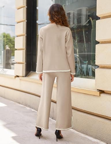 Tanming Women's 2 Piece Outfits Long Sleeve Knit Sweater Top Wide Leg Pants Lounge Sets Tracksuits thumbnail 6