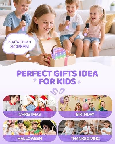 YLL Mini Karaoke Machine for Kids Adults, Bluetooth Speaker with 2 Wireless Microphones, TOP Christmas Birthday Gifts Toys for Girls Ages 3, 4, 5, 6, 7, 8, 9,10,11,12+ Years Old Toddler(Purple-3 Mics) thumbnail 5