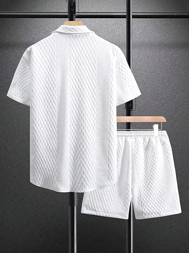 GORGLITTER Men's 2 Piece Outfits Waffle Knit Button Down Shirt Top and Shorts Set thumbnail 2