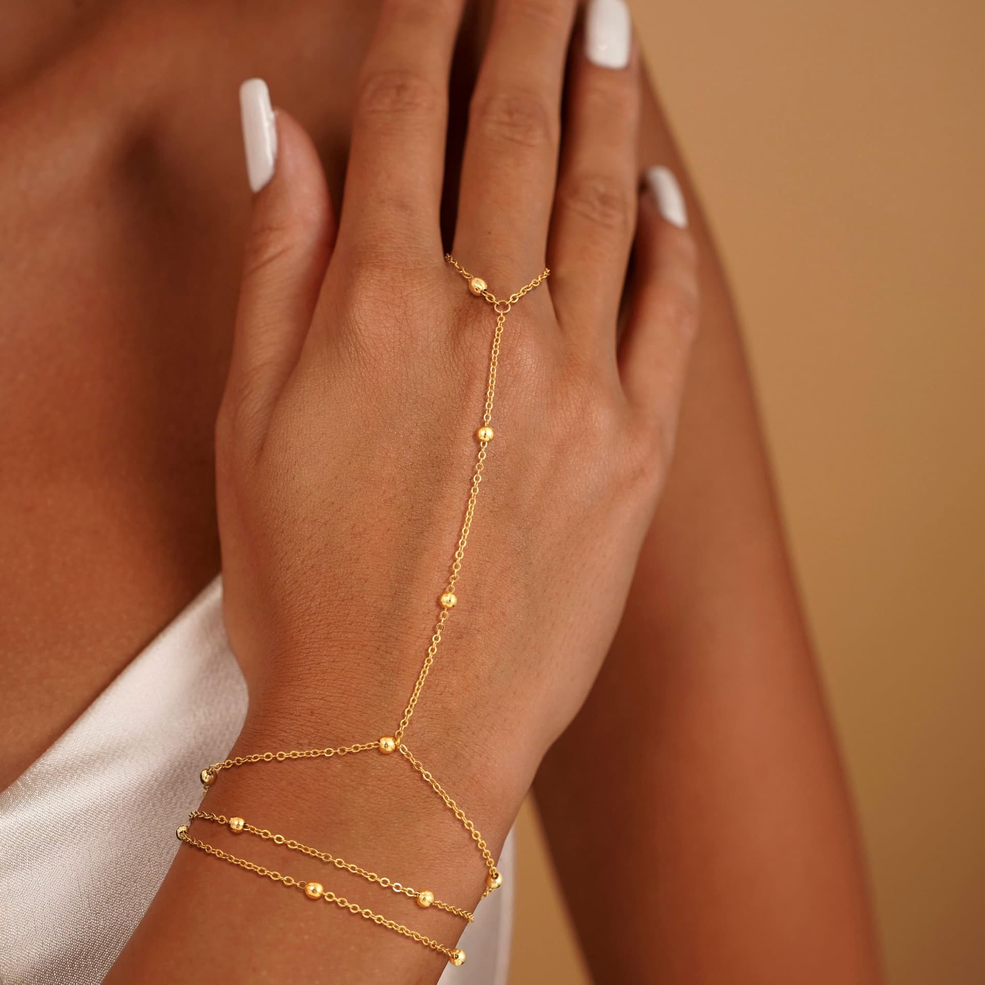 Pulsera de cadena de mano de oro para mujer, chapado en oro de 14 quilates, cadena de mano, delicada pulsera ajustable de perlas de oro para mujer, no se deslustra, pulsera simple de moda - Image 1
