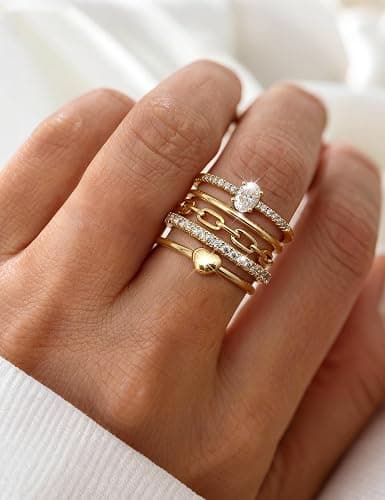 FIASASO Gold Rings for Women Non Tarnish - 5Pcs Dainty Stackable Rings 14K Gold Plated Cubic Zirconia Stacking Rings Non Tarnish Waterproof Minimalist Thin Stack Ring Size 5 6 7 8 9 10 thumbnail 3