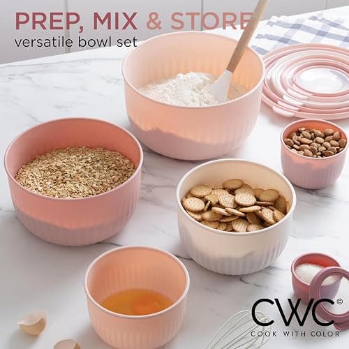 COOK WITH COLOR Prep Bowls with Lids- Wide and Deep Nesting Plastic Small Mixing Bowl Set with Lids, 12 Piece Set - Deep Bowls, Pink thumbnail 2