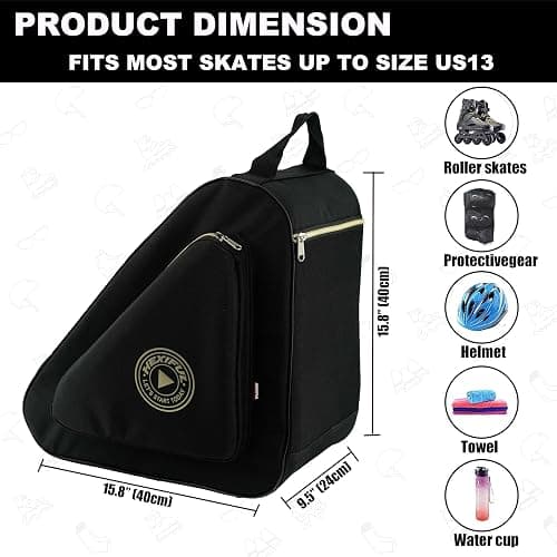 HEXIFUL Skate Bag for Ice, Inline, Roller & Quad Skates - Kids & Adults - Black/Gold thumbnail 4