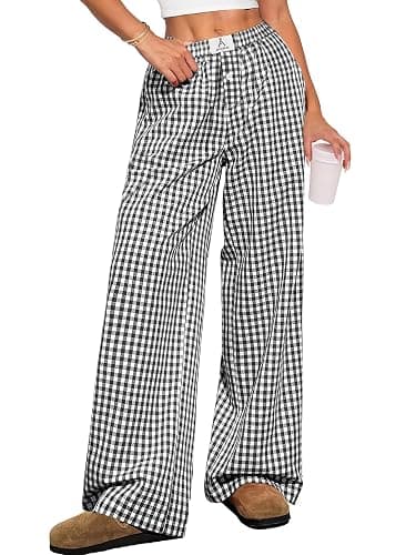ANRABESS Womens Striped Gingham Pants 2026 Pajama Lounge Boxer Pants Cute Comfy PJ Bottoms with Pockets Y2K Plaid Outfits - Image 1