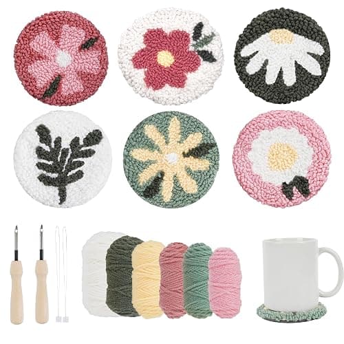 Emri Lane Punch Needle Kit – 6 Floral Design Punch Needle Embroidery Kit w/Monk Cloth, Embroidery Hoop, Yarn & More - Essential Punch Needle Supplies for Crafters - Ideal Punch Art for Beginners - Image 1