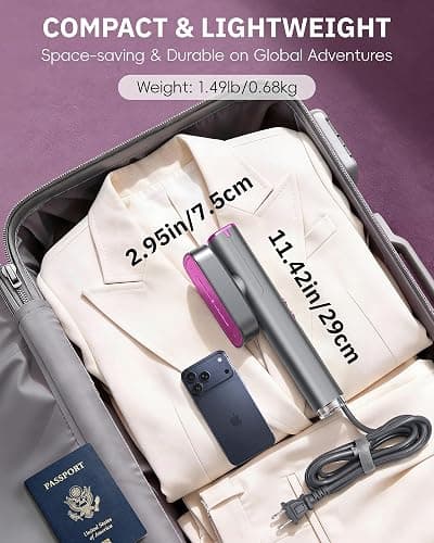 OGHom Steamer for Clothes, 110-240V Travel Steamer & Iron 2 in 1, 1000W Powerful Steam, Portable Handheld Garment Wrinkle Remover, 30s Fast Heat-Up with Dry & 2-Steam Control, for Global & Europe thumbnail 7