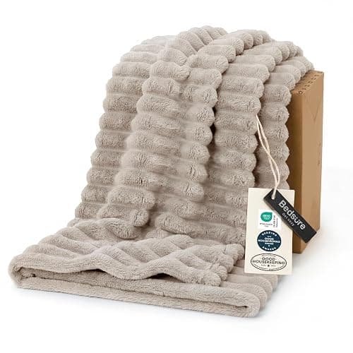 Bedsure Soft Beige Throw Blanket for Couch Decor Gifts 50"x60" | Birthday Gifts for Women Mom Her, Warm Lightweight Cozy Fluffy Throw Blanket Sofa, Dorm Room Home Decor, Machine Washable - Image 1