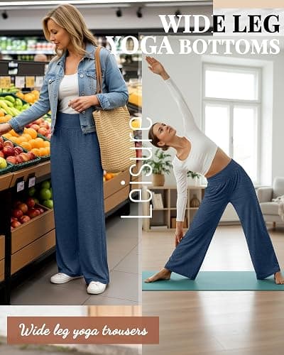 Neer 3 Pack Women's Wide Leg Yoga Pants Comfy Lounge Pants with Pockets Baggy Elastic Waist Joggers Ladies Open Bottom thumbnail 4