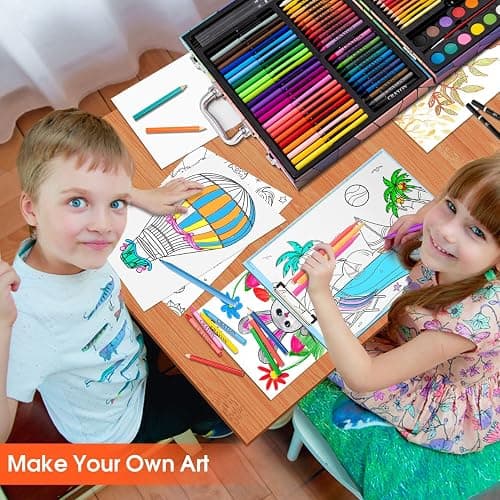 Art Supplies, 180 Pack Drawing Painting Set for Kids Girls Boys Teens, Coloring Art Kit Gift Case with Clipboard, Coloring Papers, Oil Pastels, Crayons, Colored Pencils, Watercolor Cakes, Markers thumbnail 6