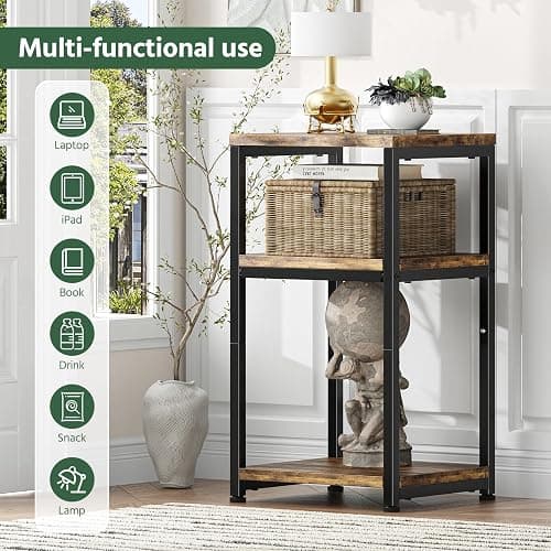 Simple Trending Side Table, End Table Night Stand, 3 Tiers Shelf for Living Room, Rustic Brown thumbnail 8