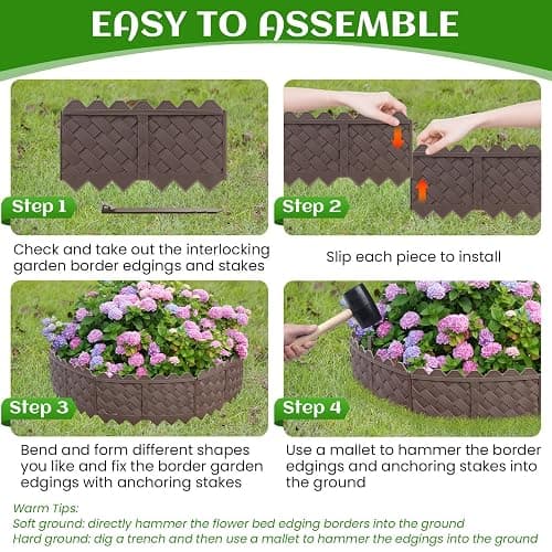 30-Pack Weaving Flower Bed Garden Edging Borders (30 FT) - No Dig Border Edgings with 8.5” Anchor Stakes & Interlocking Design-Thickened Borders for Lawns, Flower Beds & Landscaping thumbnail 6