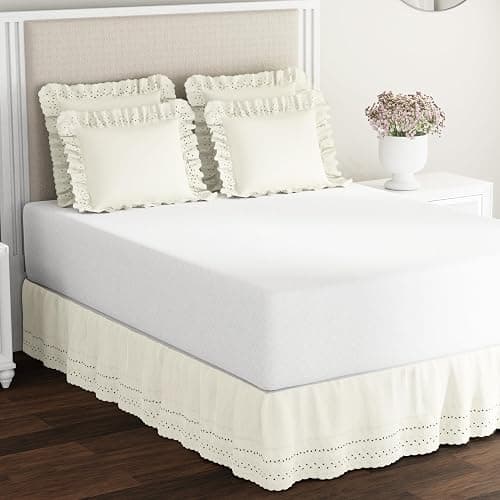FRESH IDEAS Ruffled Bed Pillow Shams with Embroidered Eyelet Detail, Standard, Ivory, 2-Pack thumbnail 2